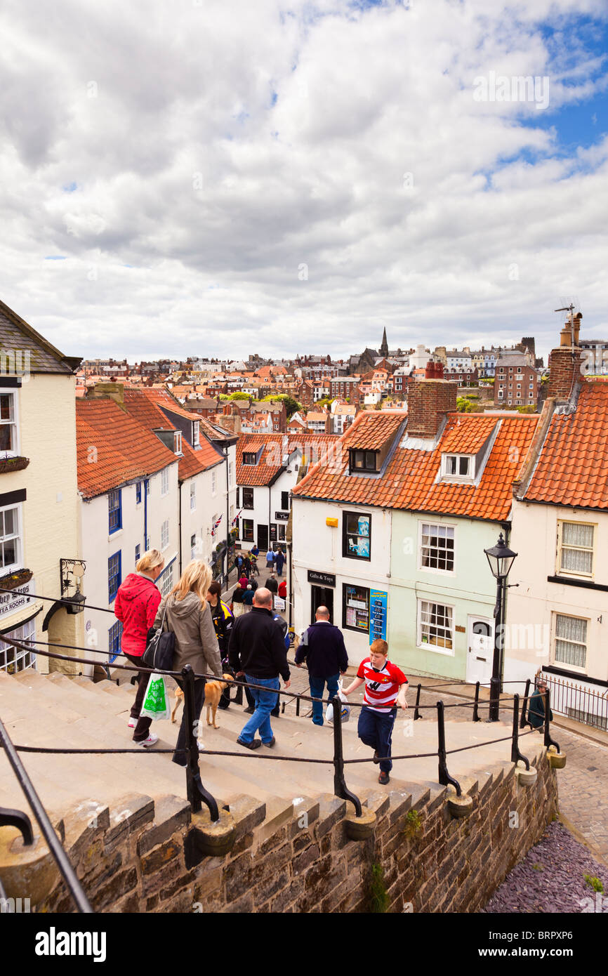Tourists on the Whitby Steps Whitby North Yorkshire England UK Stock Photo