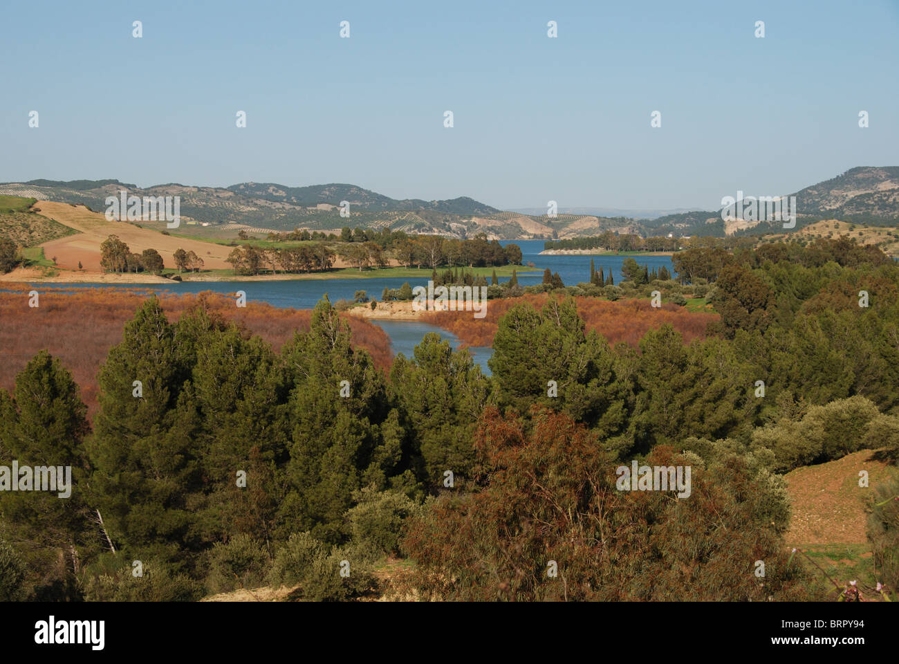 Reservoir, Embalse del Guadalteba, Near Ardales, Malaga Province, Andalucia, Spain, Western Europe. Stock Photo