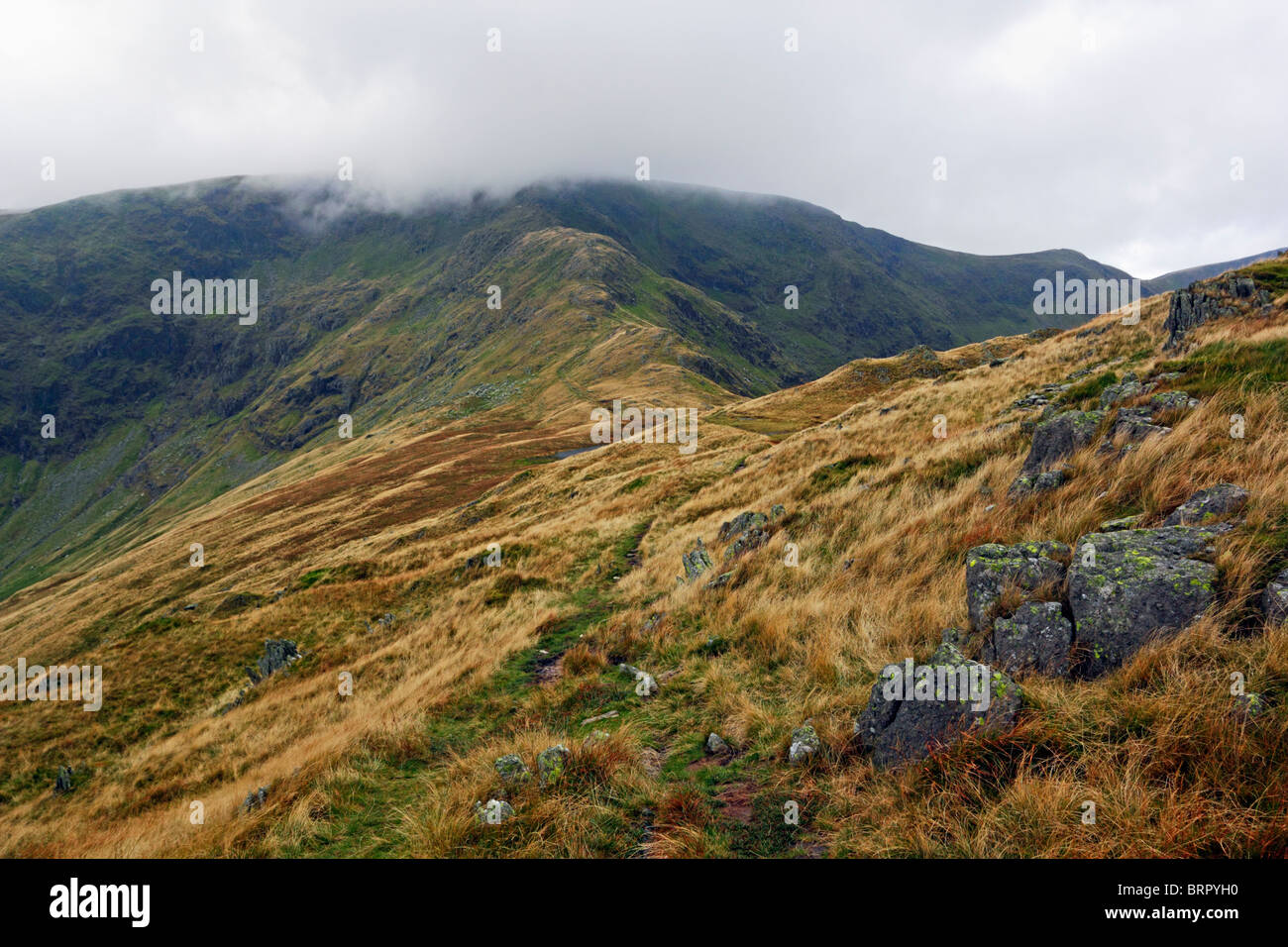 Rough Crag and High Street covered in cloud in the Lake District ...