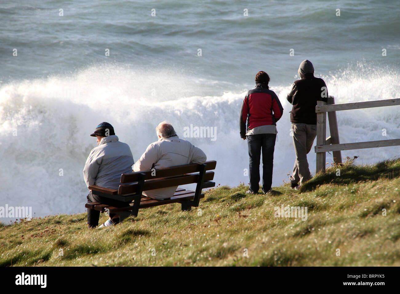 Watching the Cribbar wave Stock Photo Alamy