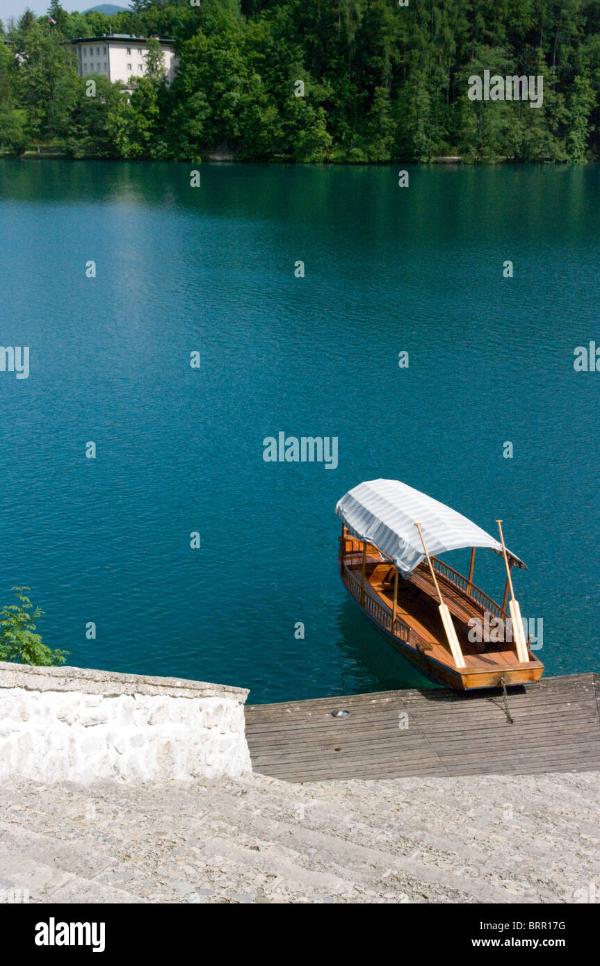 Rowing Boats Parked on Lake Bled Slovenia Stock Photo Alamy