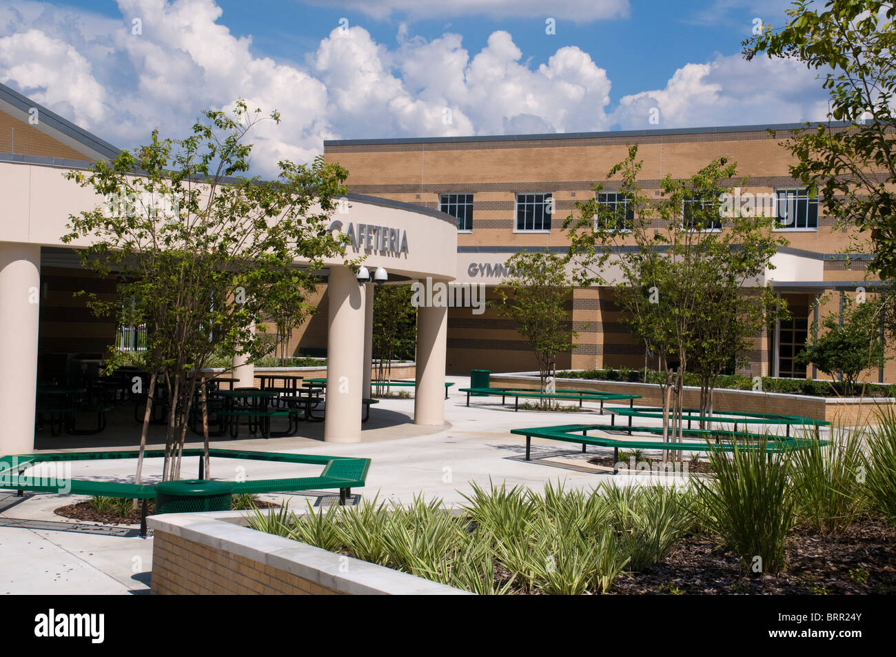 Cafeteria and Gymnasium at Middle School in Florida. Stock Photo