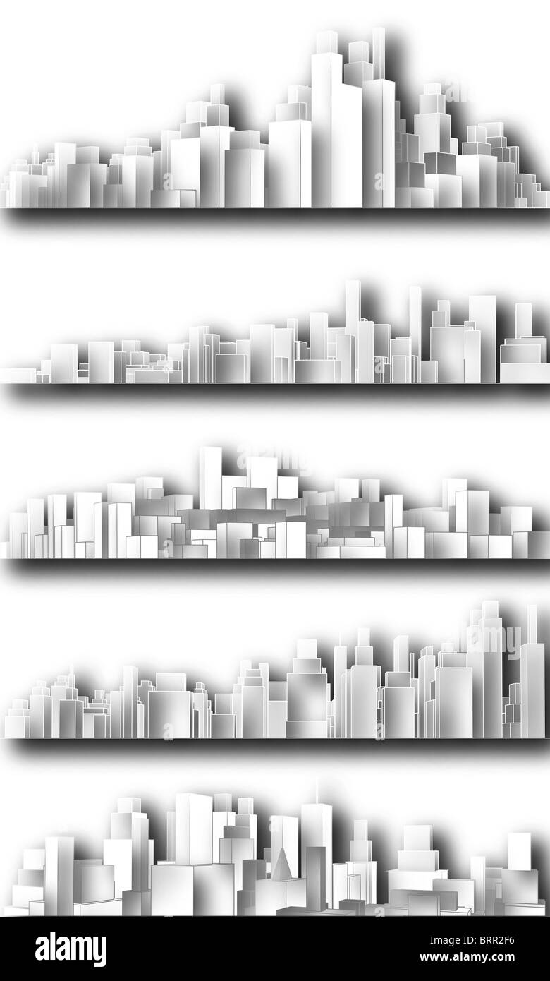Set of simple cutout 3-dimensional city skylines Stock Photo - Alamy