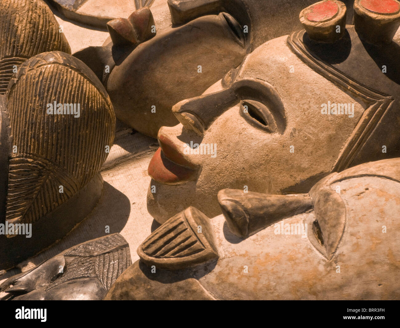 African hand-crafted masks Stock Photo