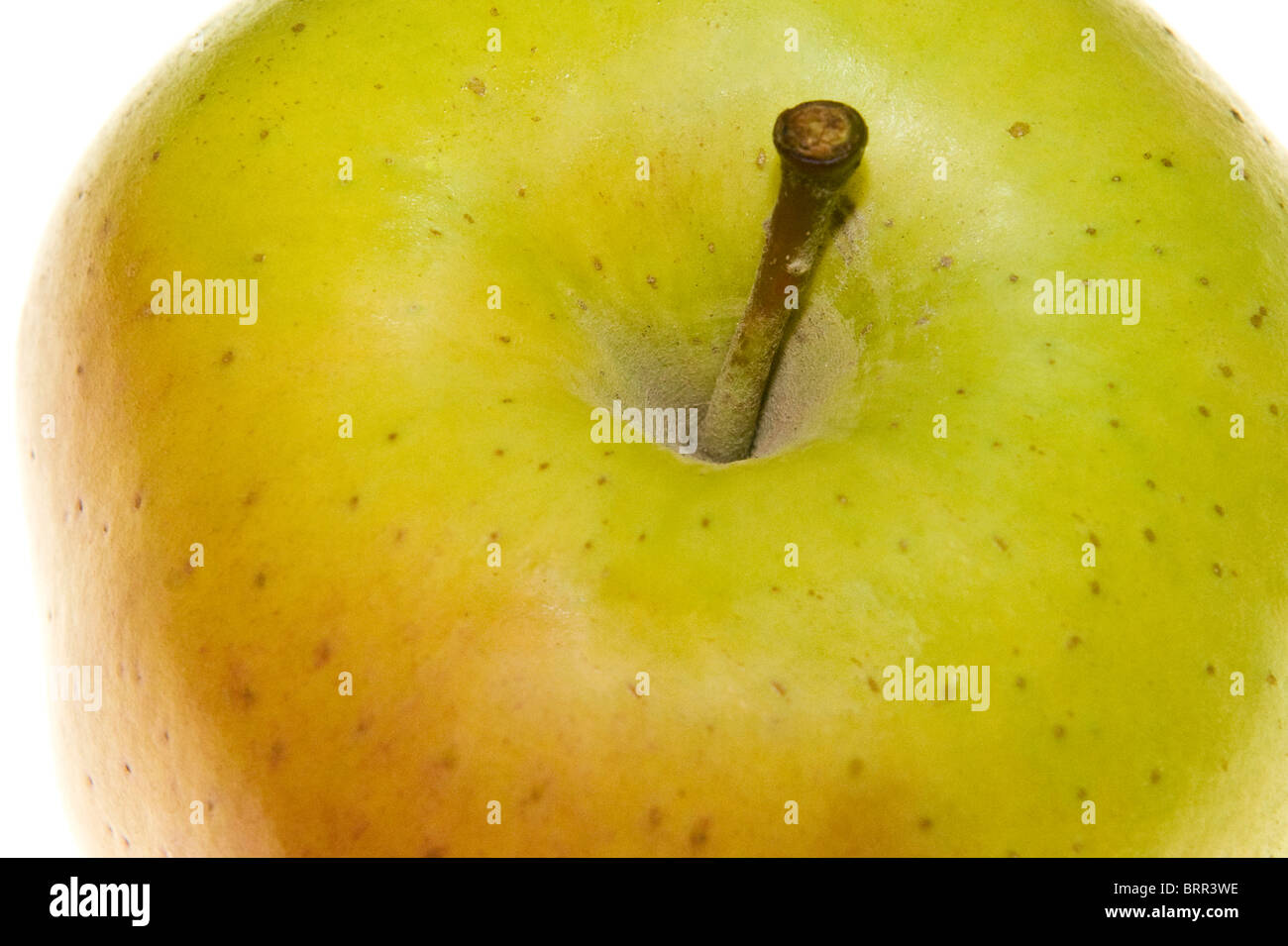 Close-up of the top of an apple showing the stalk Stock Photo