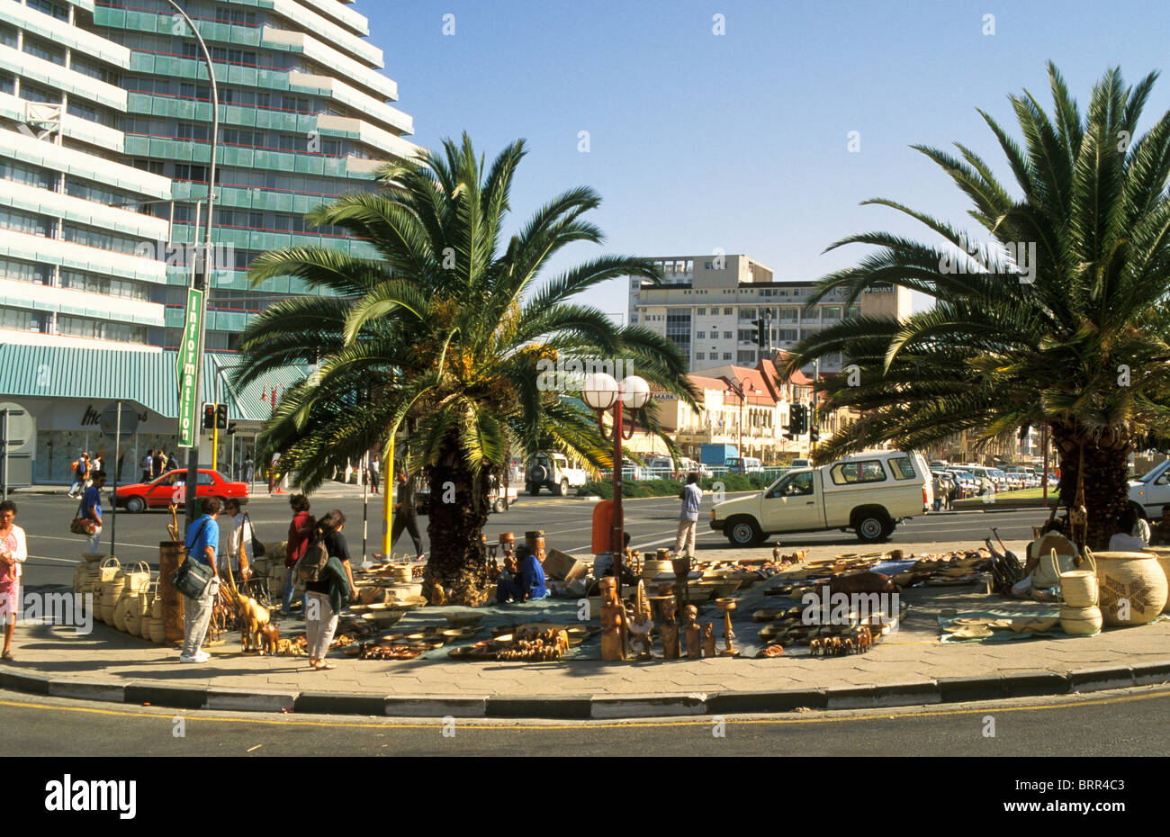 Scenic view of downtown Windhoek with curios sellers Stock Photo