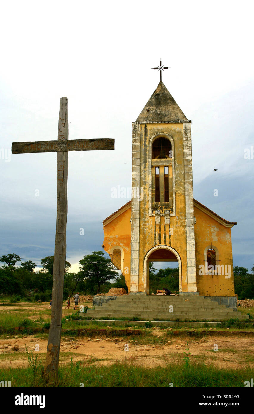 Damaged church as a result of bombing from the civil war. Stock Photo