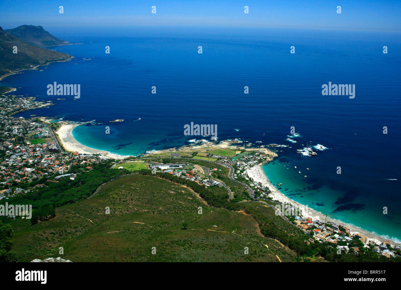 Aerial view of Camps Bay and Clifton beaches, Atlantic coastline Stock Photo