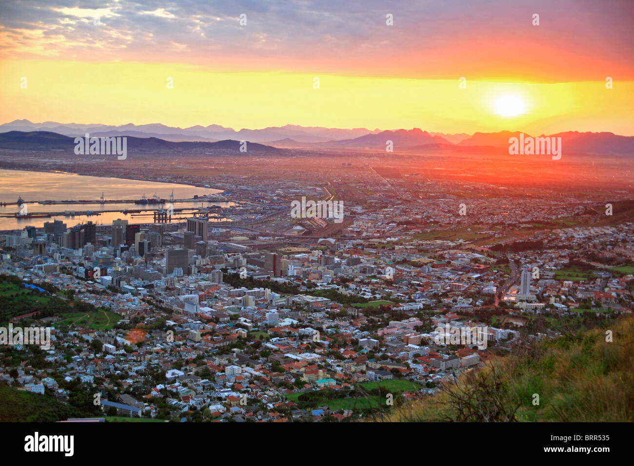 Cape Town CBD and the harbour at sunrise Stock Photo