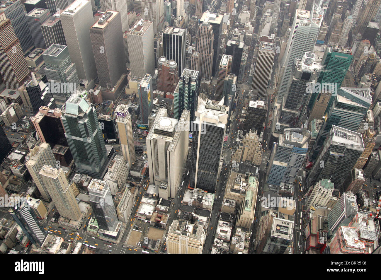 Aerial view of Times Square showing many skyscrapers Stock Photo