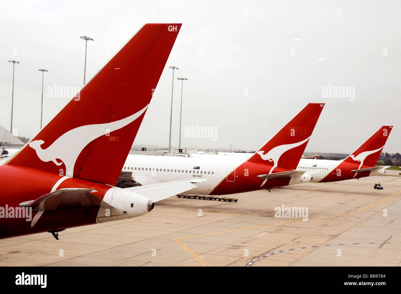 Qantas aircraft on the tarmac at Melbourne Airport Stock Photo