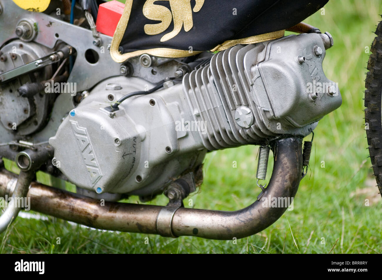 jawa speedway engine engines bike bikes motor motorcycle motorcycles race racing single cylinder exhaust pipe pipes air cooled c Stock Photo