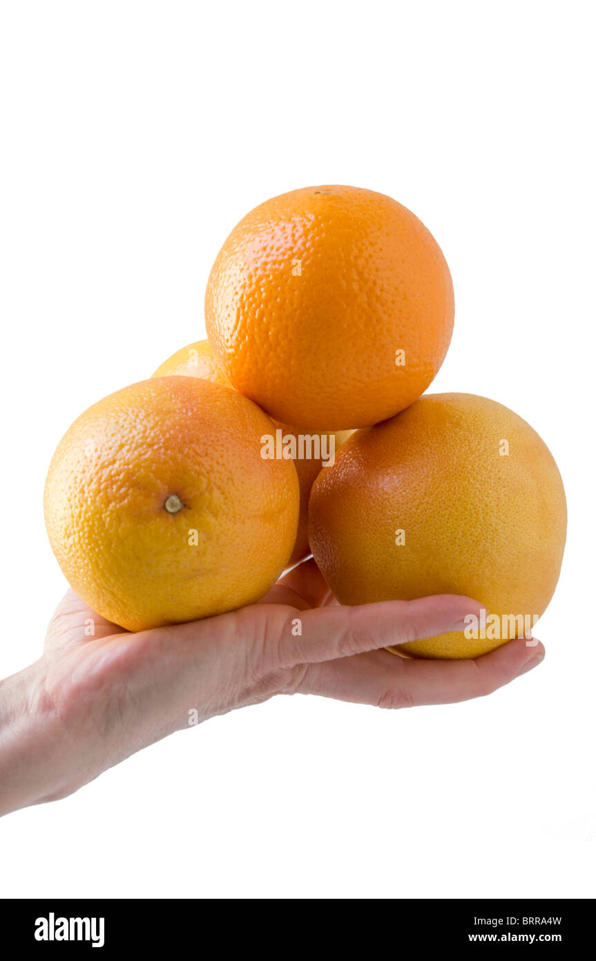 oranges in one hand Stock Photo