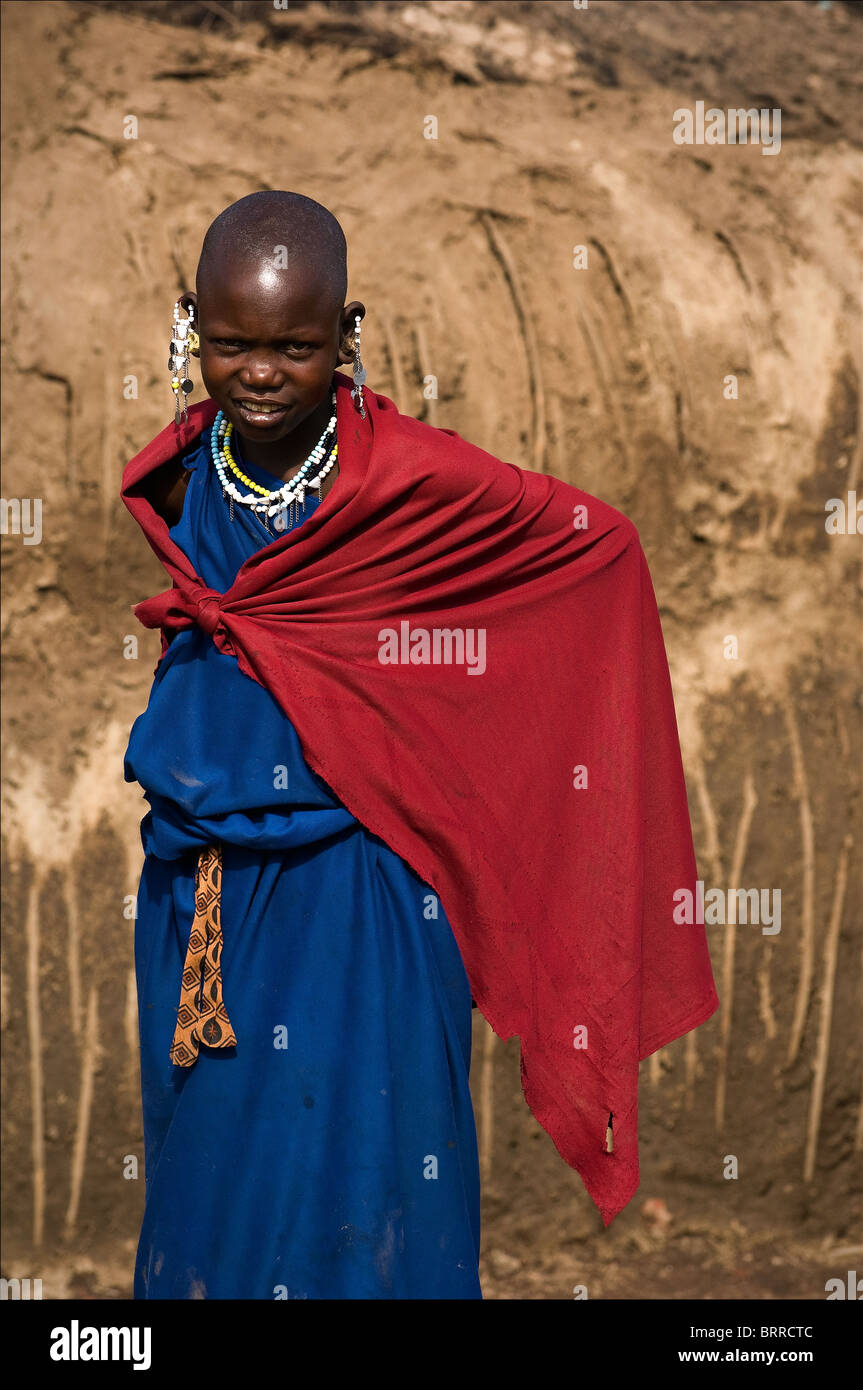 Portrait of an enigmatic masai girl. Tanzania .Africa. Stock Photo