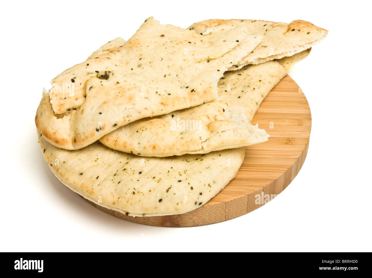 Indian unleavened bread side dish known as Naan Bread usually served with curry. Stock Photo