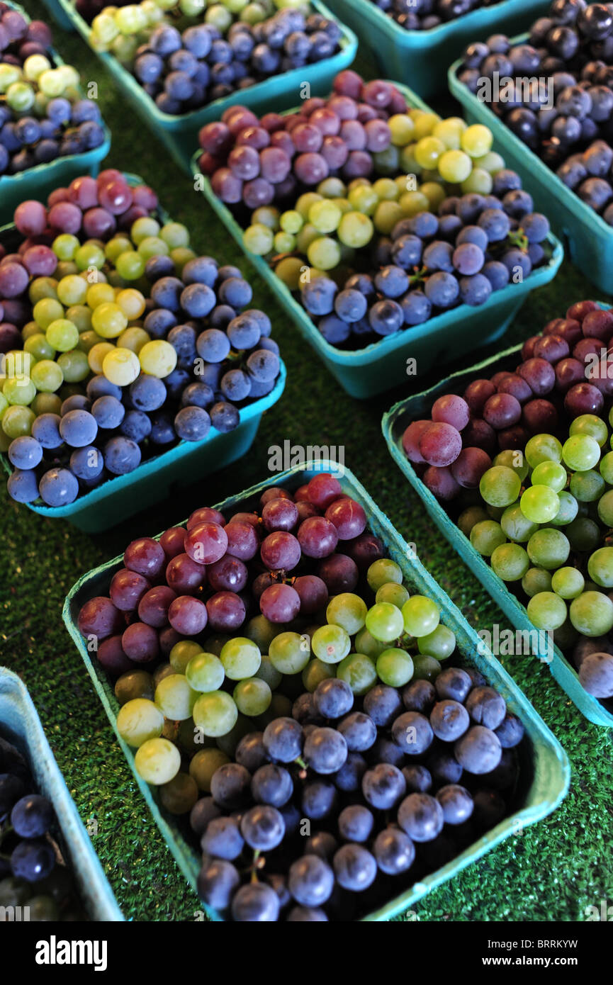 USA New York Naples NY a variety of table grapes grown locally at a produce stand Stock Photo