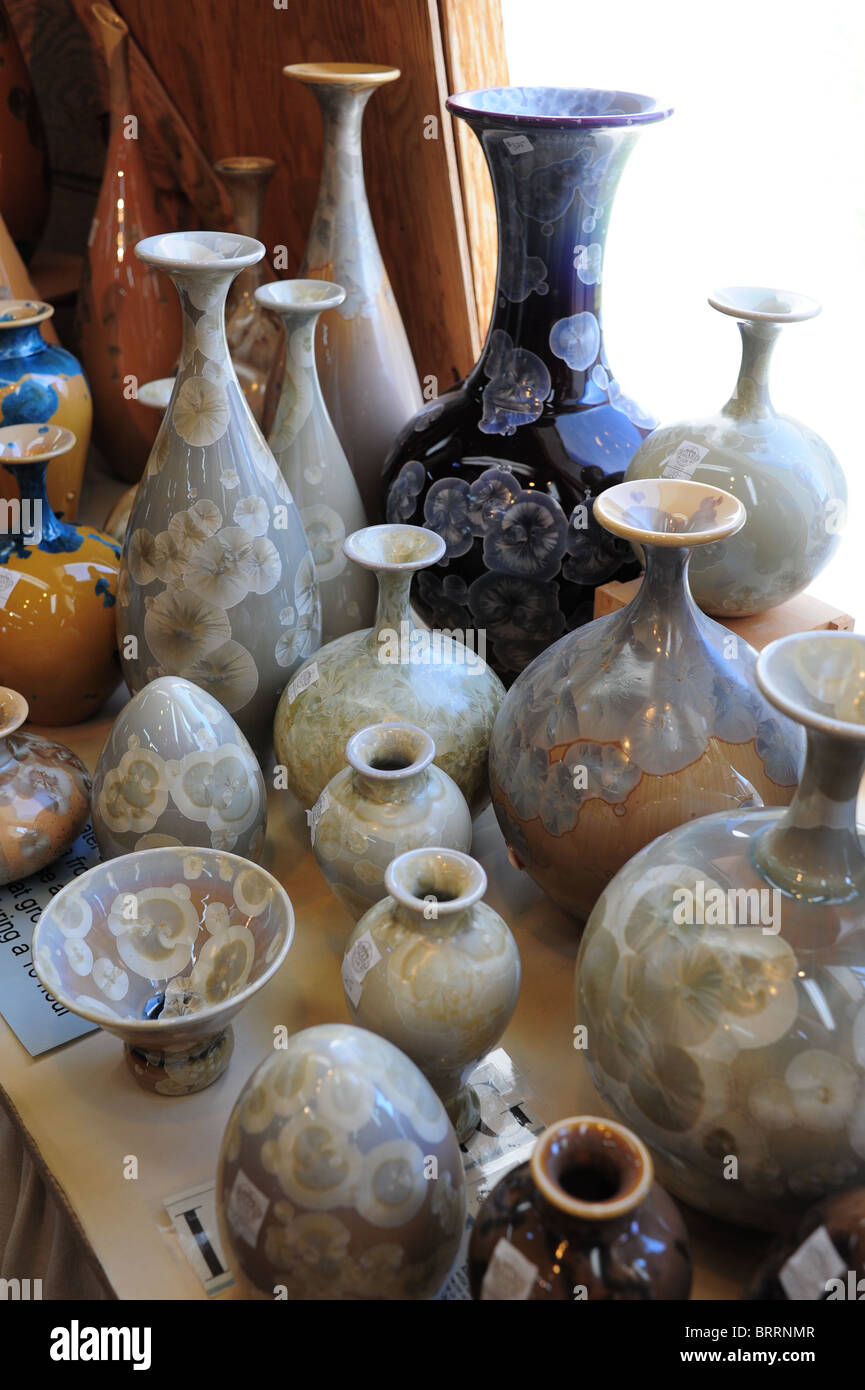 USA New York Bloomfield NY Finger Lakes Region - Wizard of Clay - clay pottery with crystal designs in them Stock Photo