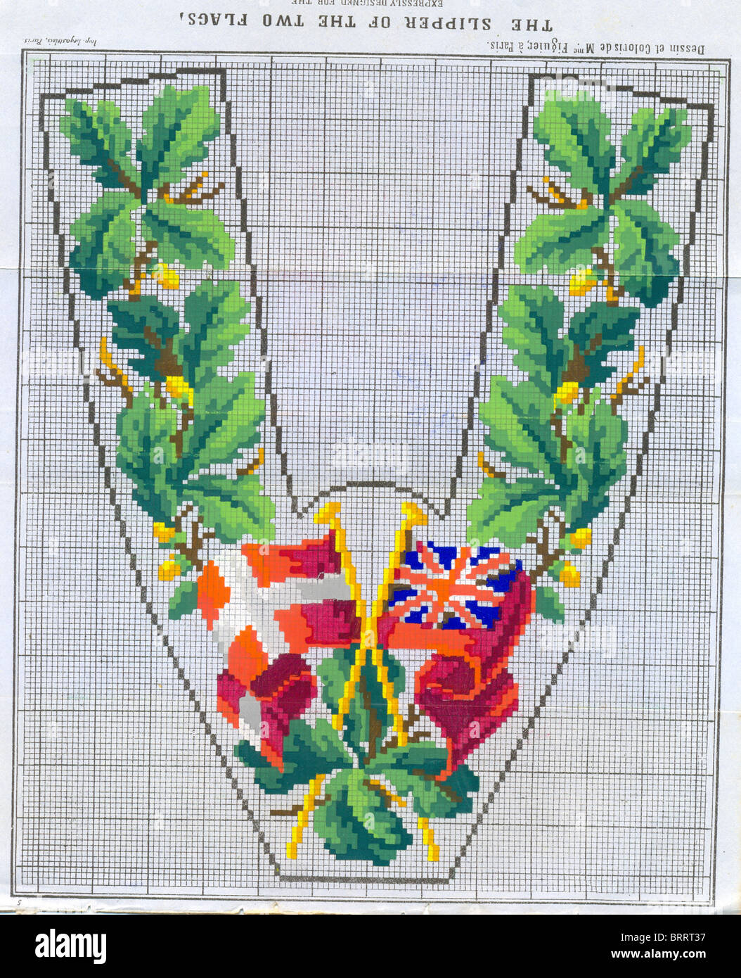 Design in Berlin Wool-work titled  'Slipper of the Two Flags' to celebrate the wedding of Edward and Princess Alexandra Stock Photo