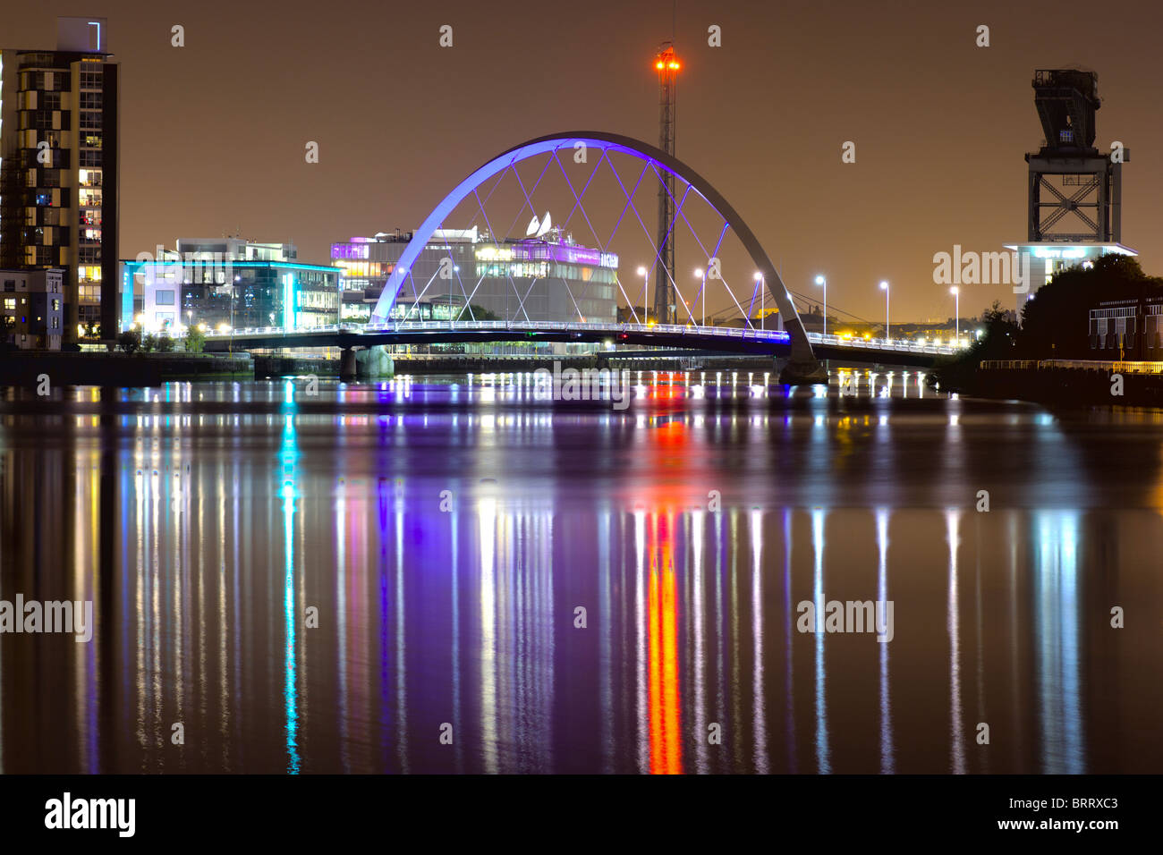 A long exposure of Glasgow's Arc Bridge over the river clyde. Stock Photo