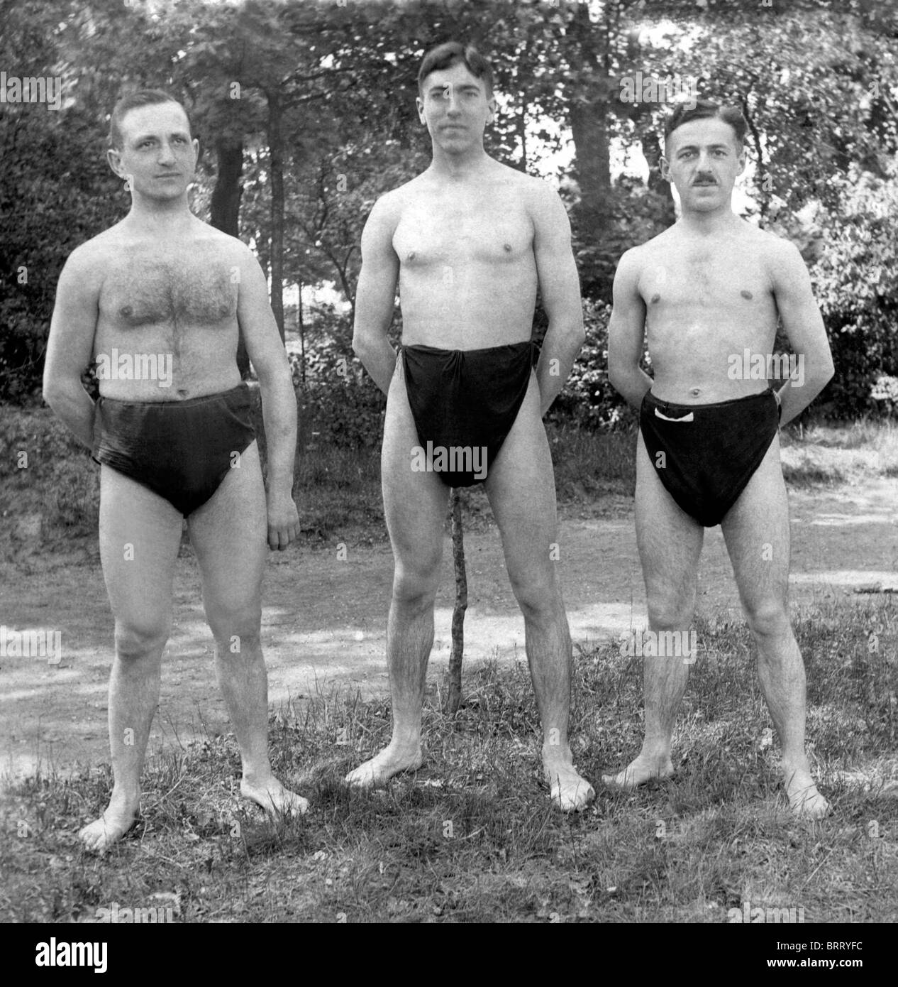 Men in bathing suits, historic photograph, around 1916 Stock Photo