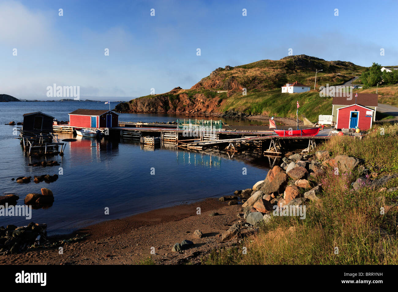 Fishing stage and buildings at Durrell, near Twillingate, Newfoundland, Canada. Stock Photo