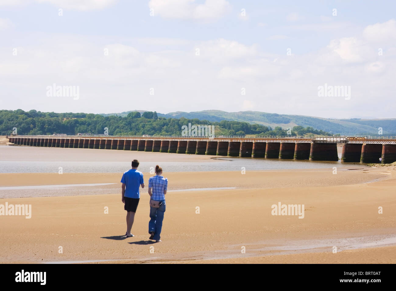 The Kent Viaduct at Arnside stretching across the River Kent estuary to Grange over Sands. Stock Photo