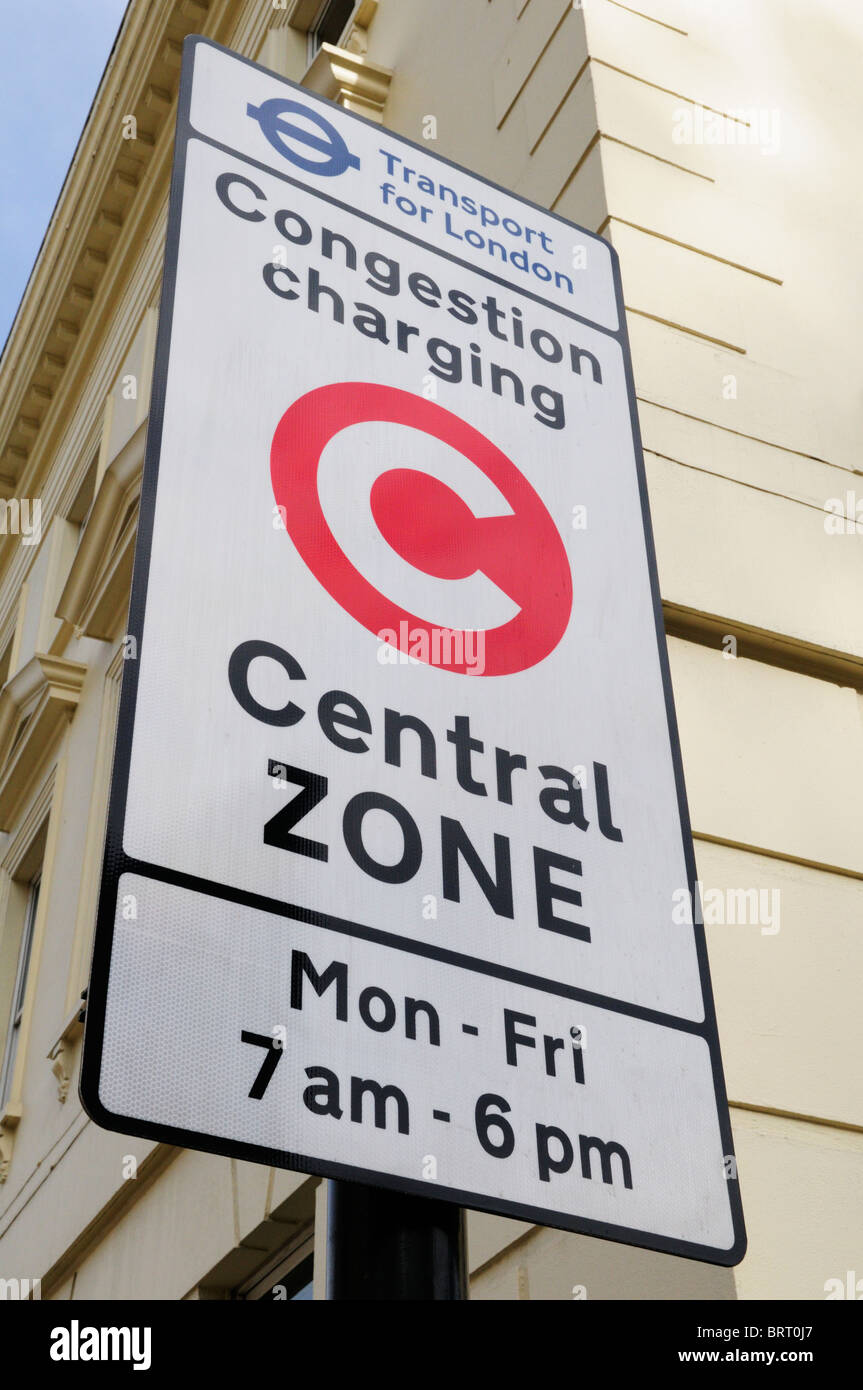 Congestion Charging Central Zone sign, Millbank, London, England, UK Stock Photo