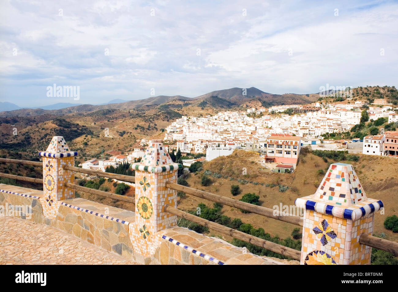 View to the white mountain village of Almogia, Malaga Province, Spain