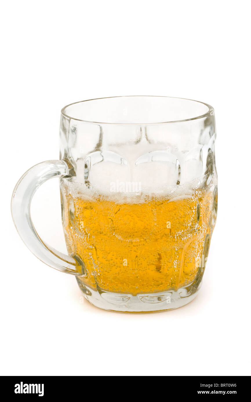 half full glass beer tankard on a white background Stock Photo