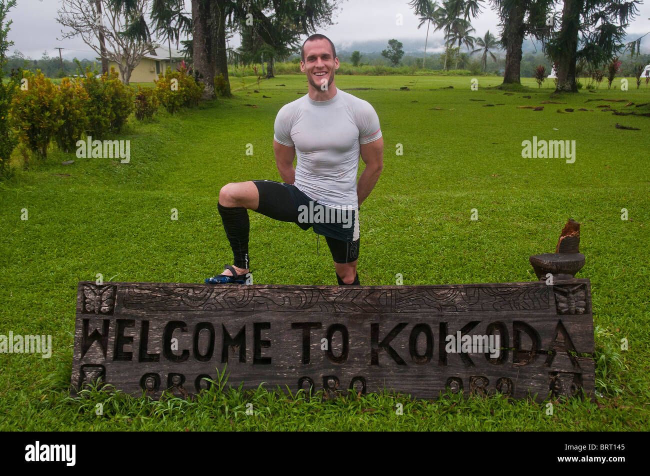 Fitness trainer and Kokoda Track trekking guide, Dion Taylor at Kokoda in Papua New Guinea Stock Photo