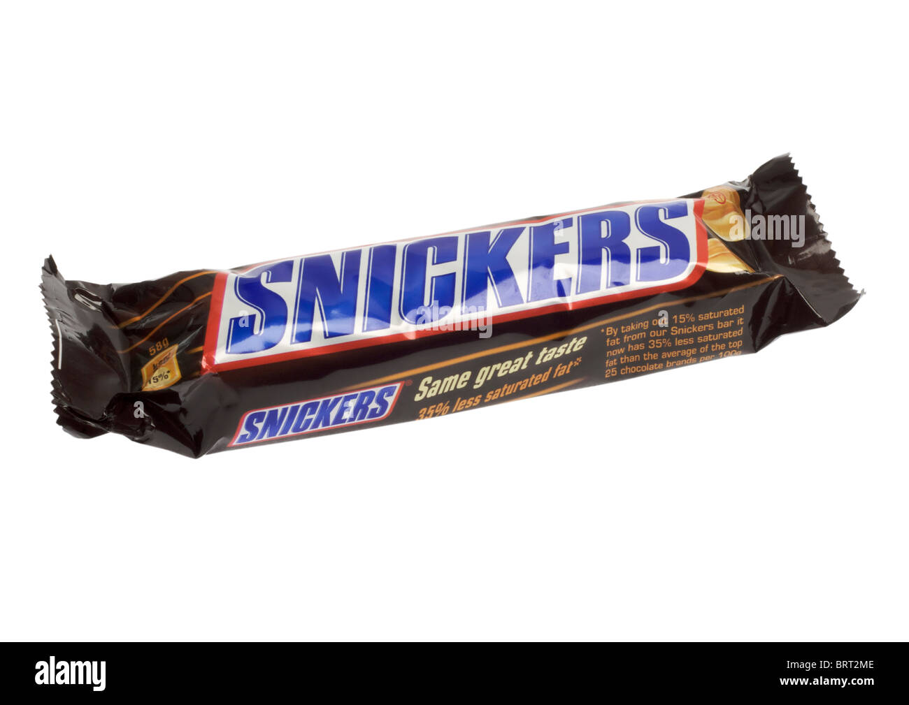 Snickers chocolate bar on white background Stock Photo