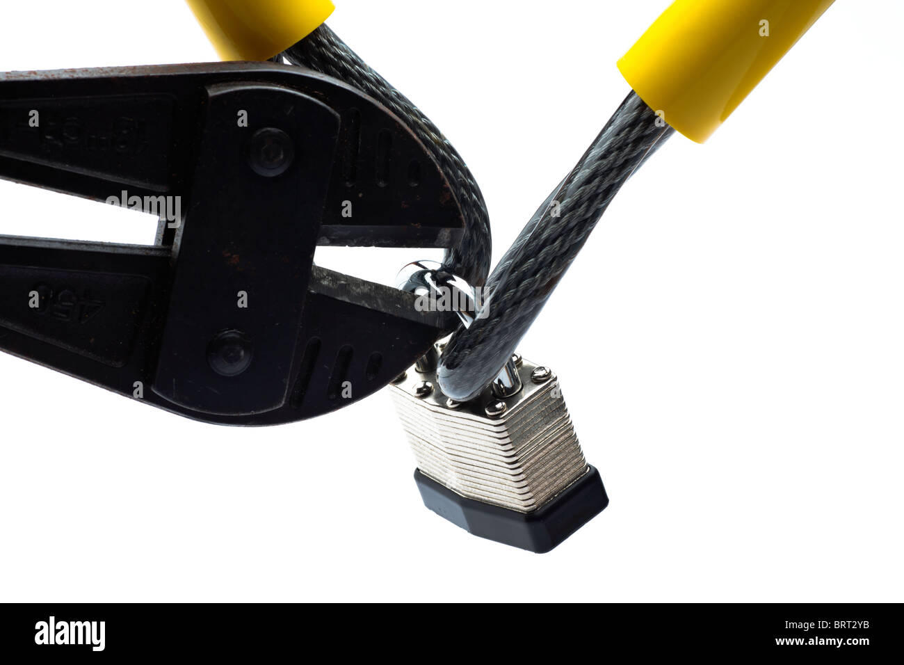 Padlock about to be cut with bolt cutters Stock Photo Alamy
