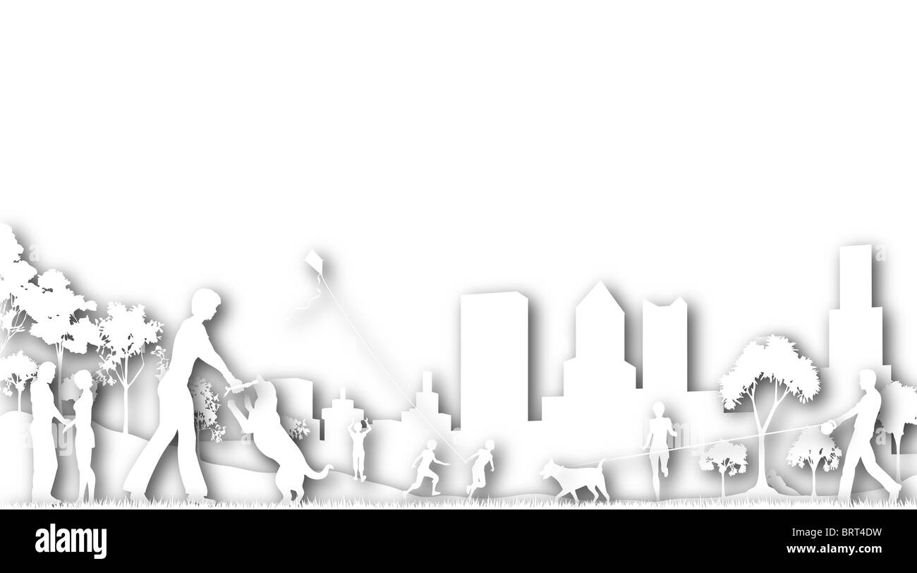 Illustrated design of people in a city park Stock Photo - Alamy