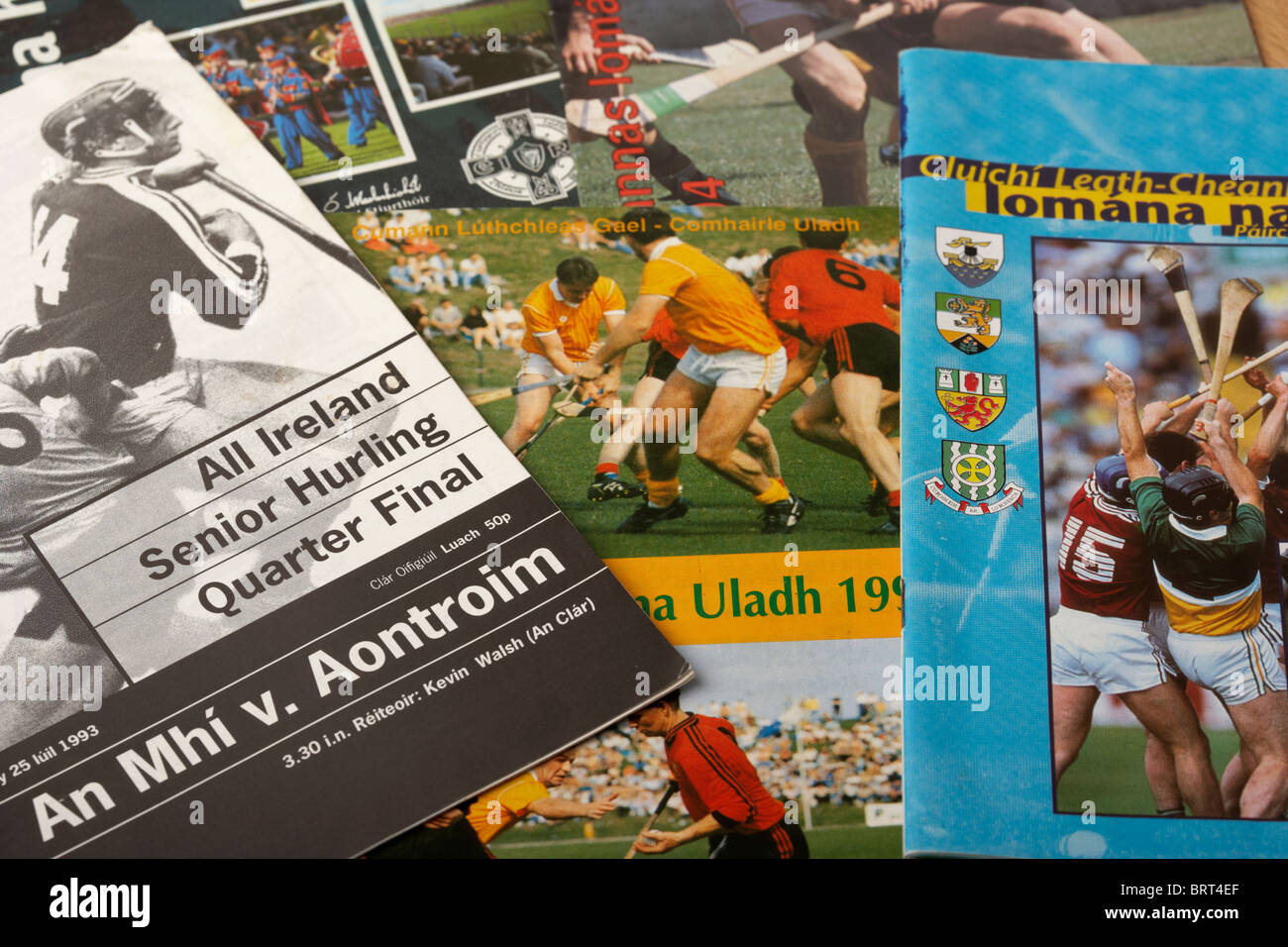 selection of gaa hurling game programmes from ireland Stock Photo