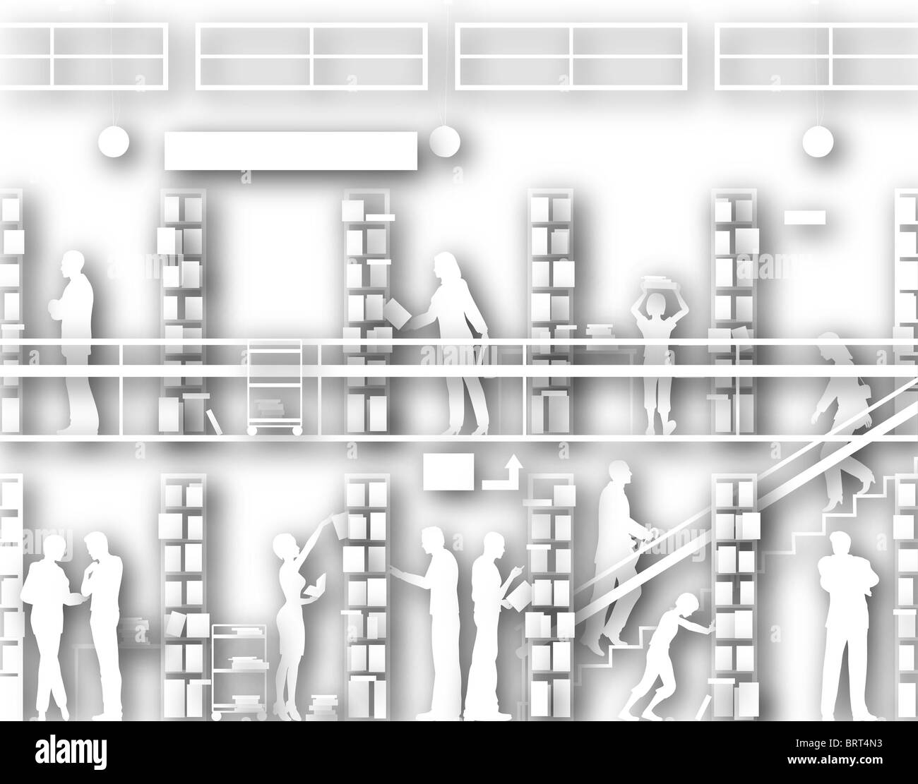 Illustrated silhouette of cutout people in a library Stock Photo Alamy