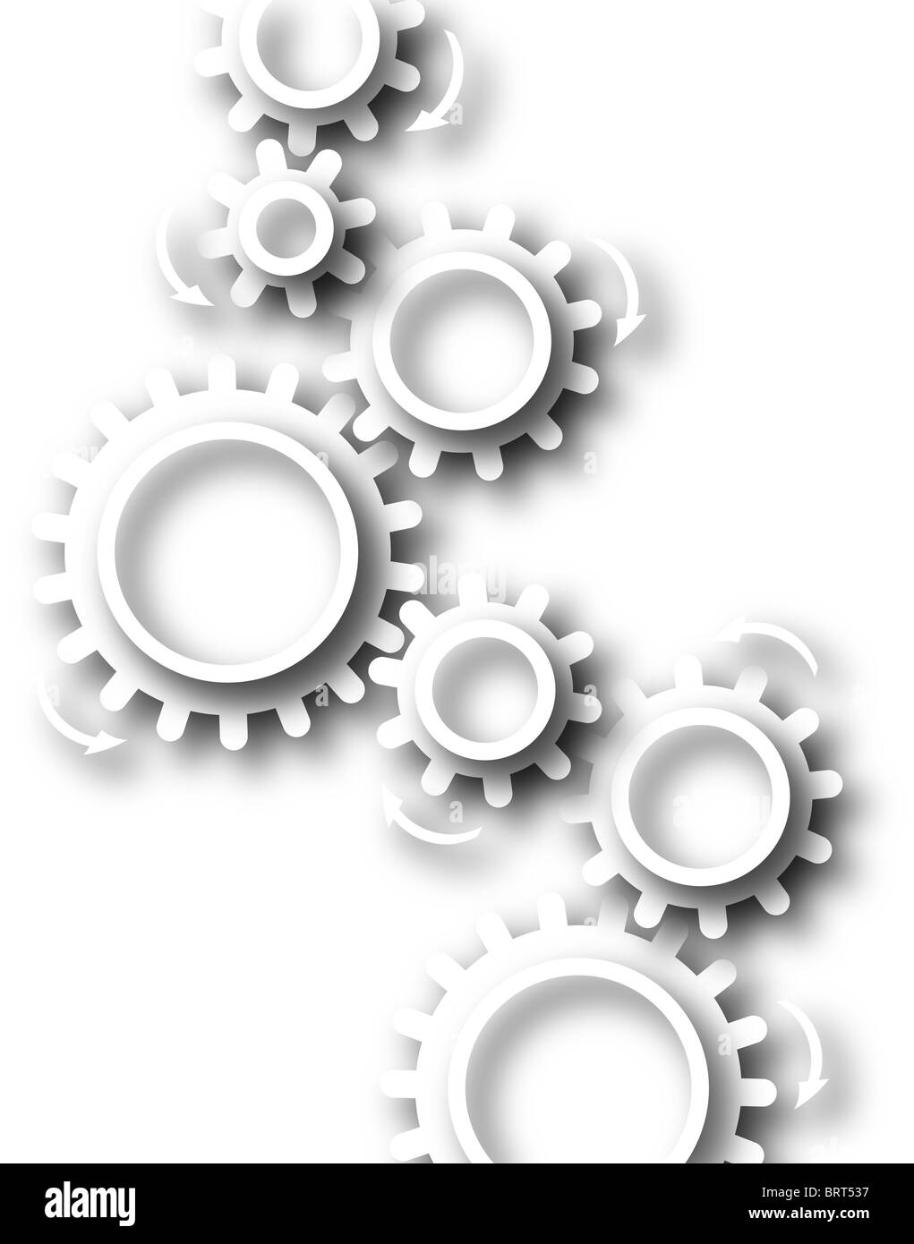 Abstract design of white cutout cog wheels Stock Photo