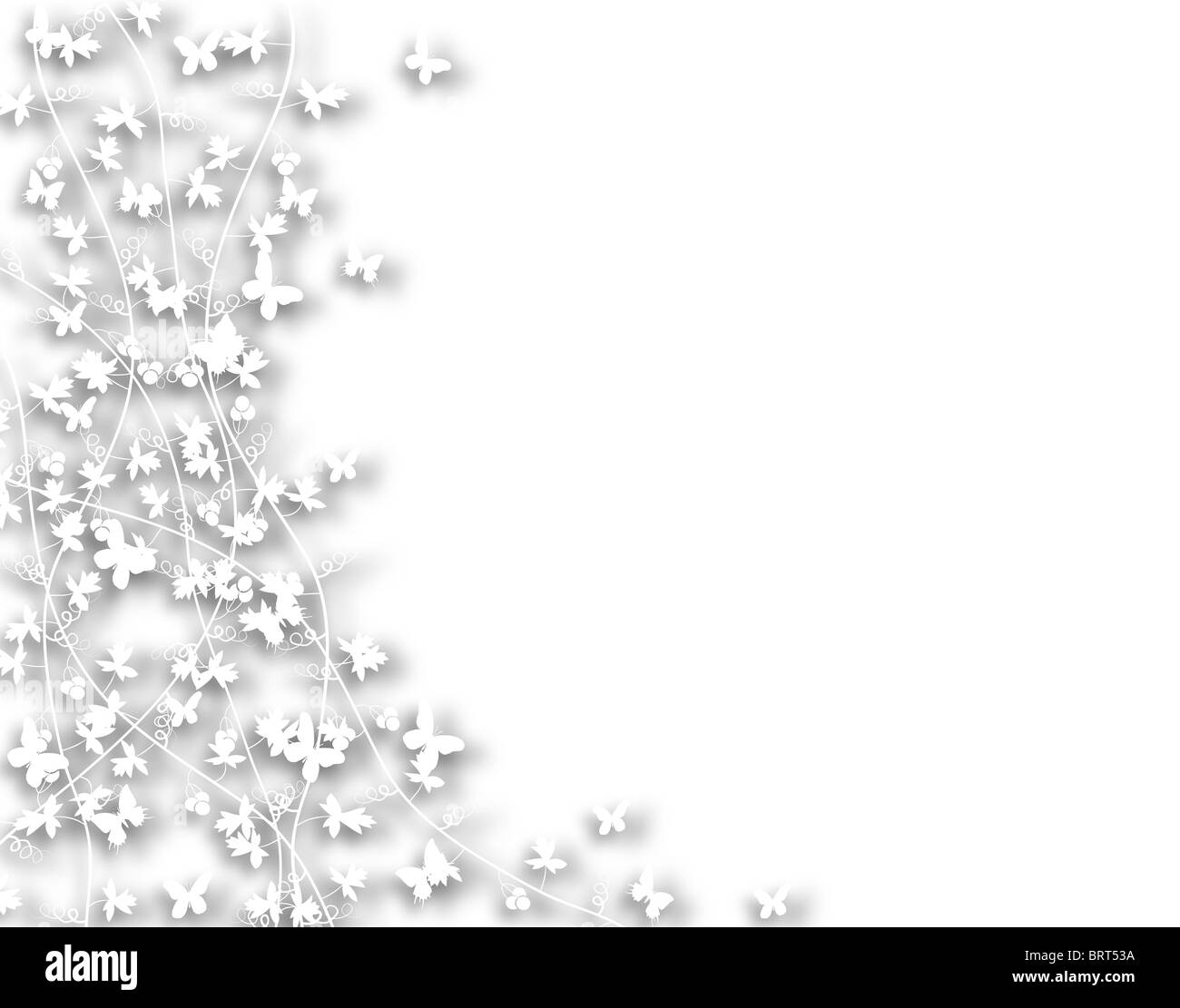 Illustration of white cutout butterflies and vines Stock Photo