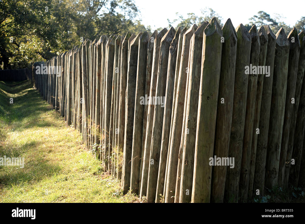 Palisade Wall for Original 1642 Settlement at Charleston Landing, SC State Park, USA Stock Photo