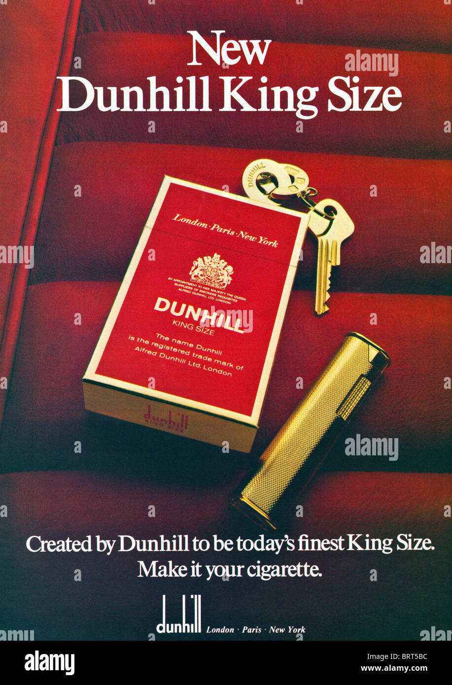 Dunhill cigarettes advertisement in Britannia Airways duty free tariff leaflet given to passengers on flight circa 1977 Stock Photo