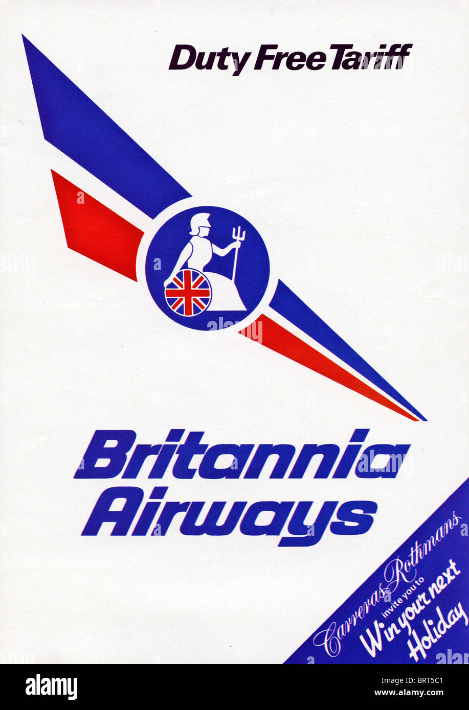 Britannia Airways duty free tariff leaflet given to passengers circa 1977 Stock Photo