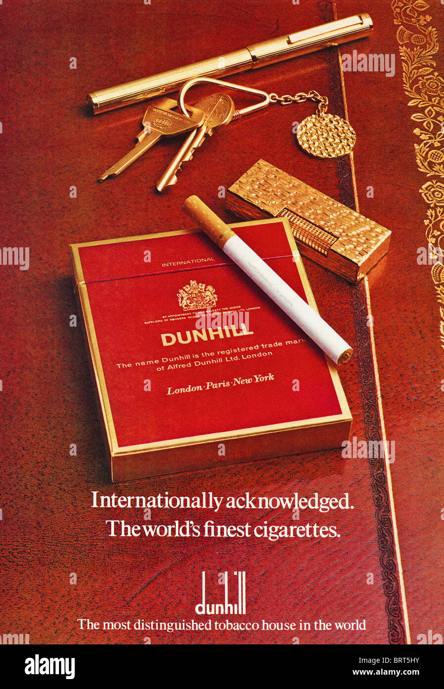 Dunhill cigarettes advert in Britannia Airways magazine advertising duty free goods for sale circa 1977 Stock Photo