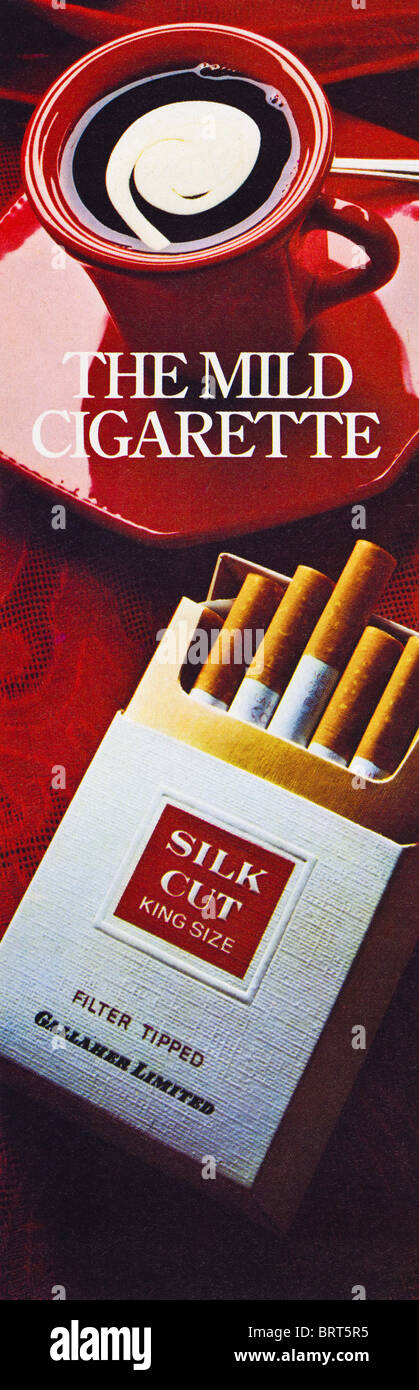 Silk Cut cigarette advert in Britannia Airways magazine advertising duty free goods for sale circa 1977 Stock Photo