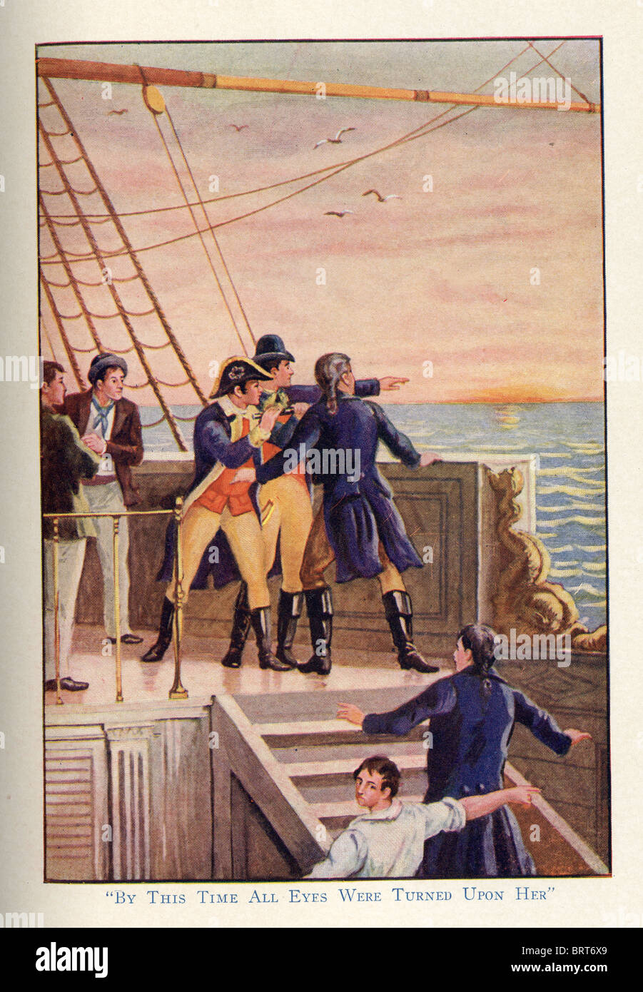 Old color lithograph of Stock Photo