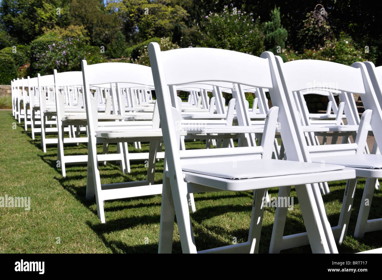 Rows of white chairs Stock Photo - Alamy
