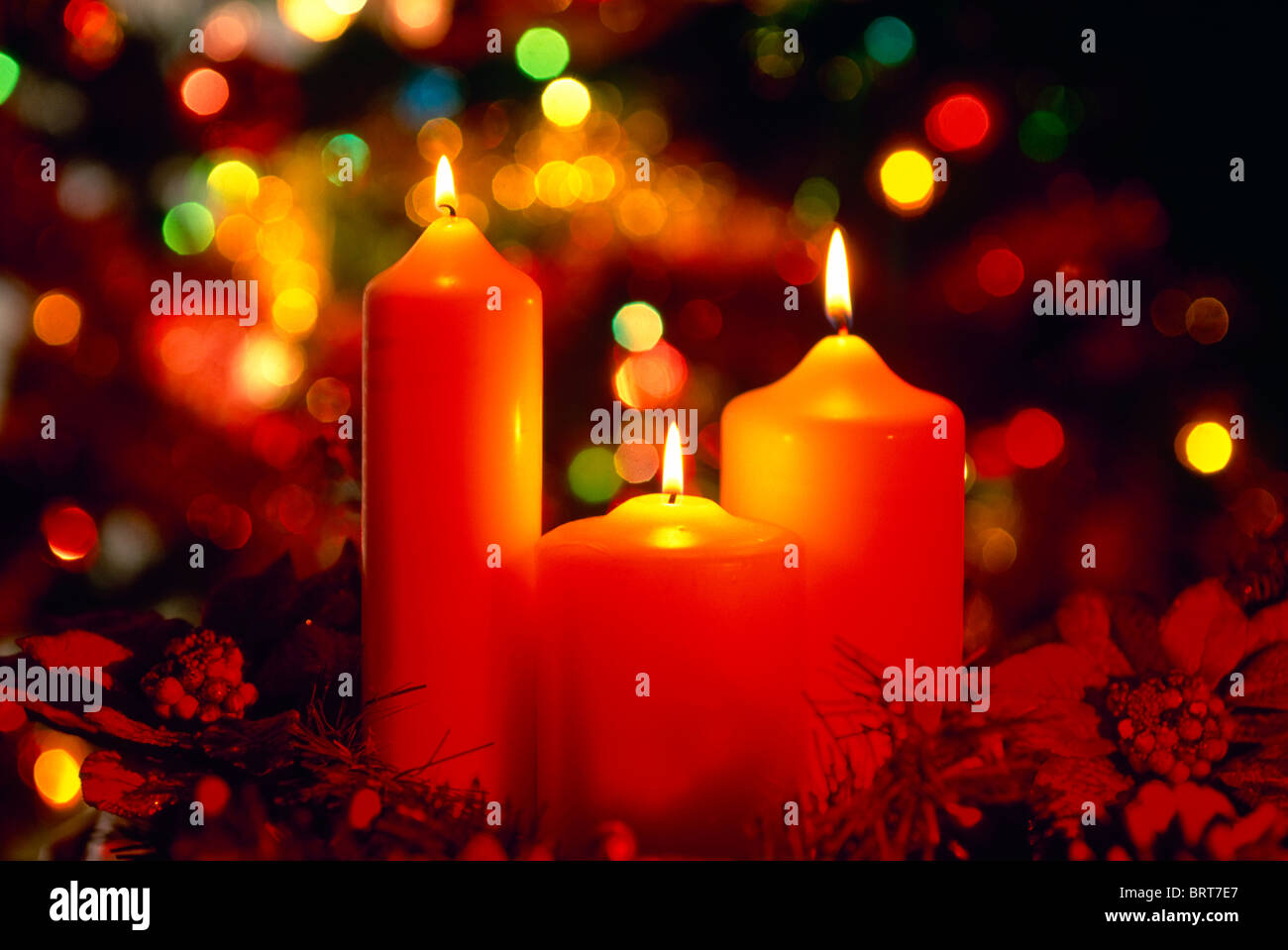 Christmas candles lit, England Stock Photo