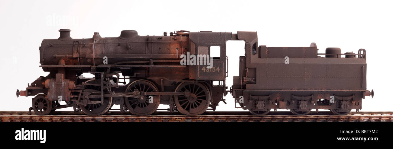 LMS Ivatt Class 4, BR Livery, Side View  weathered scale model Stock Photo