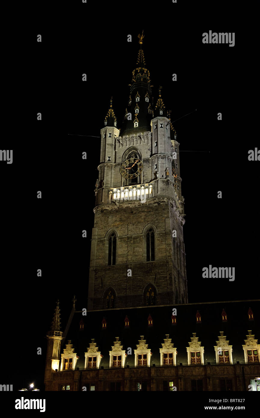 Night Scene of The Belfry, Ghent,Belgium Stock Photo