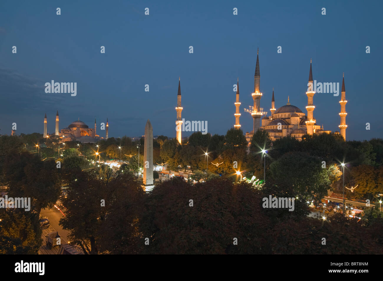 Sultanahmet Mosque(Blue Mosque)-Hagia Sophia and Obelisque Stock Photo