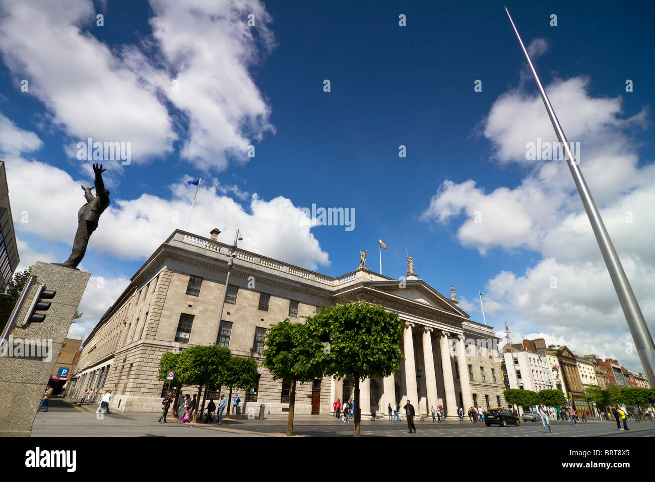 Dublin city centre with spire on O'Connell street, central Post office