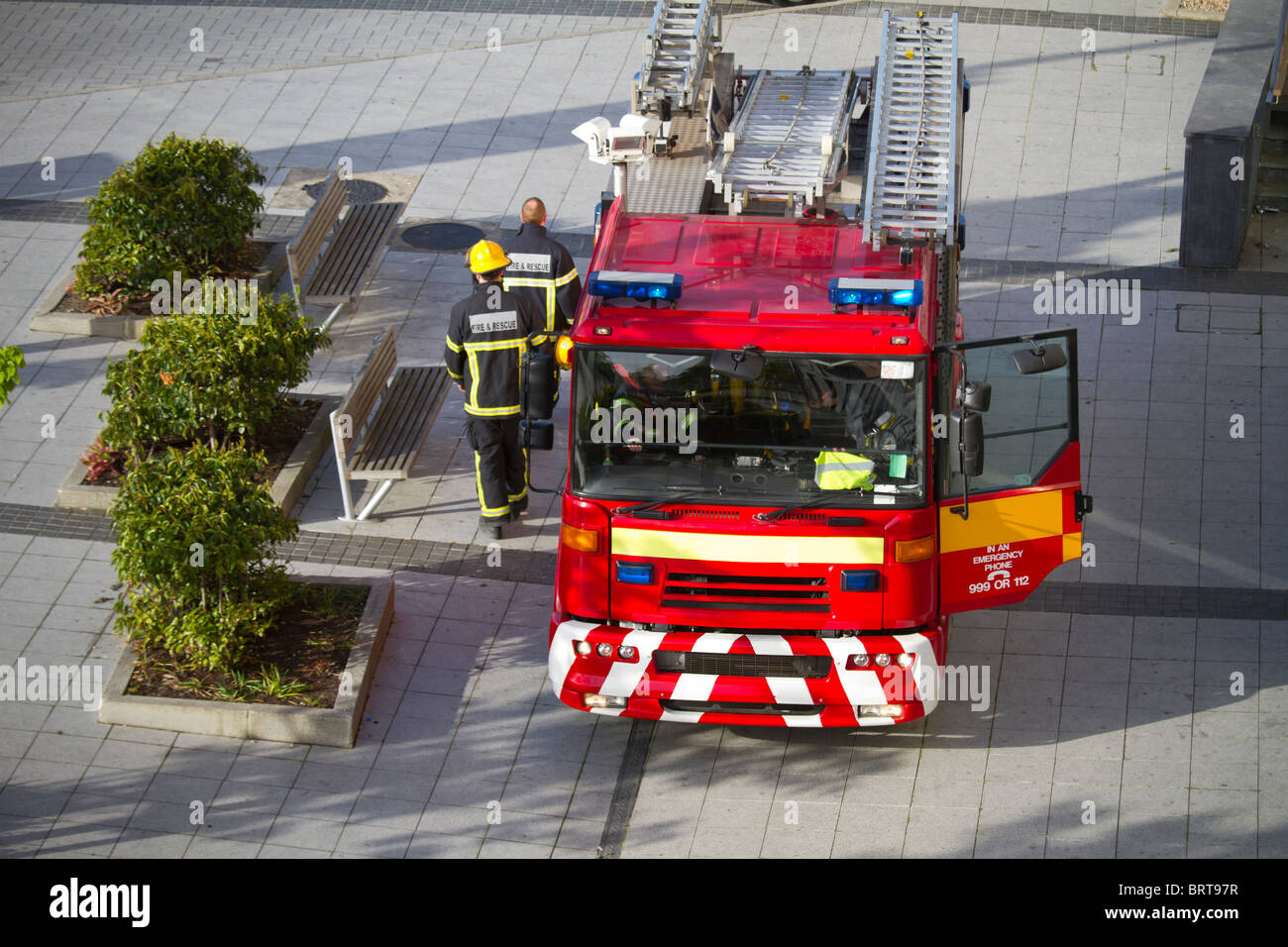 Photo of an Irish firefighters truck and crew Stock Photo